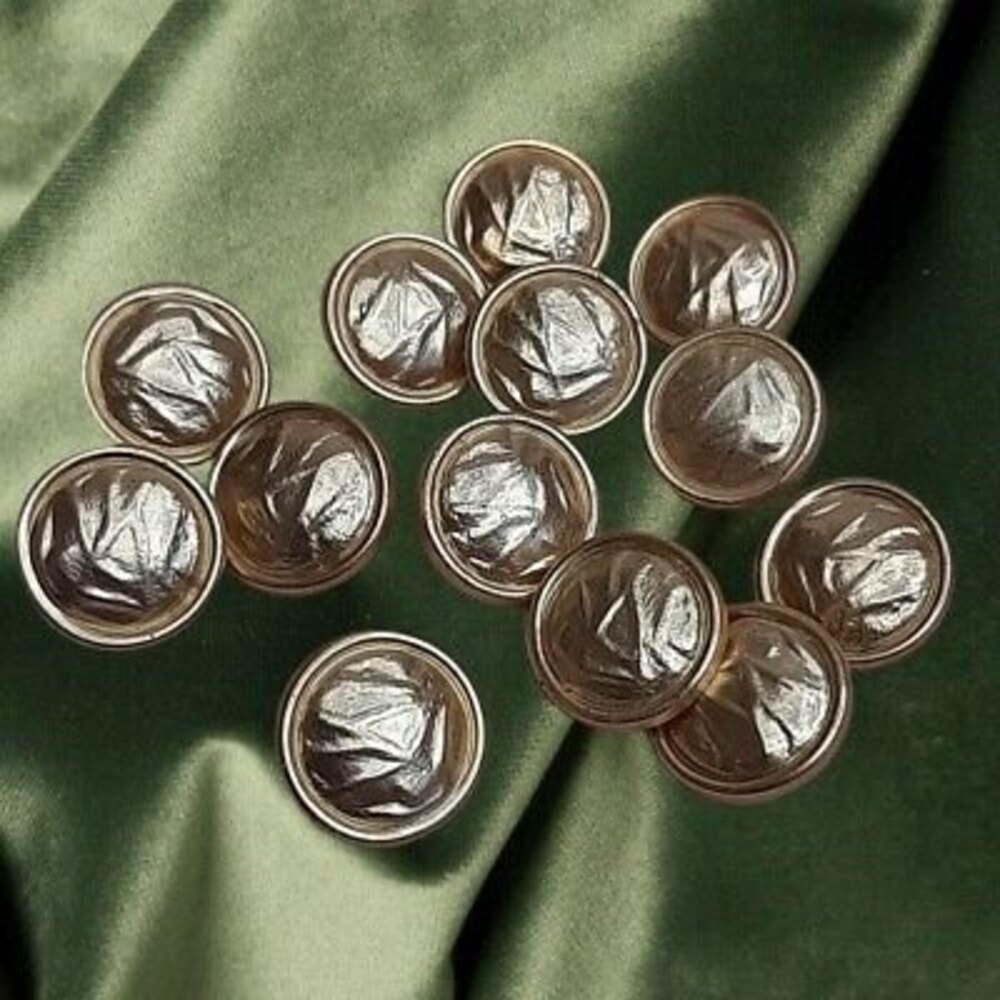 Lot of 13 Vtg Gold-Tone Craft BUTTONS - Plastic w/ wrinkled fabric design